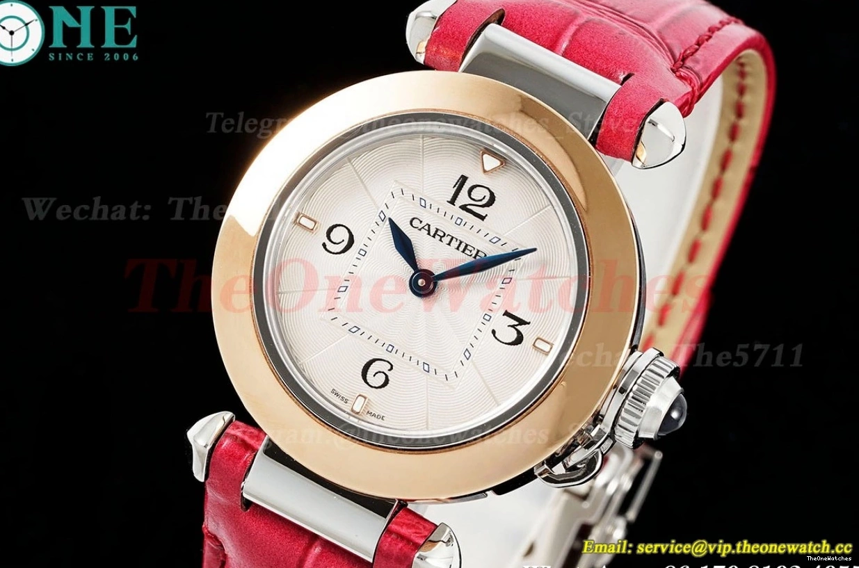 AF Pasha LE Dial White RG 30mm De Red Cartier SS Ladies Quartz 1227